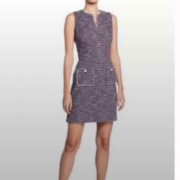 Karl Lagerfeld Purple Tweed Sleeveless Shift Dress Sz10 - Picture 1 of 15